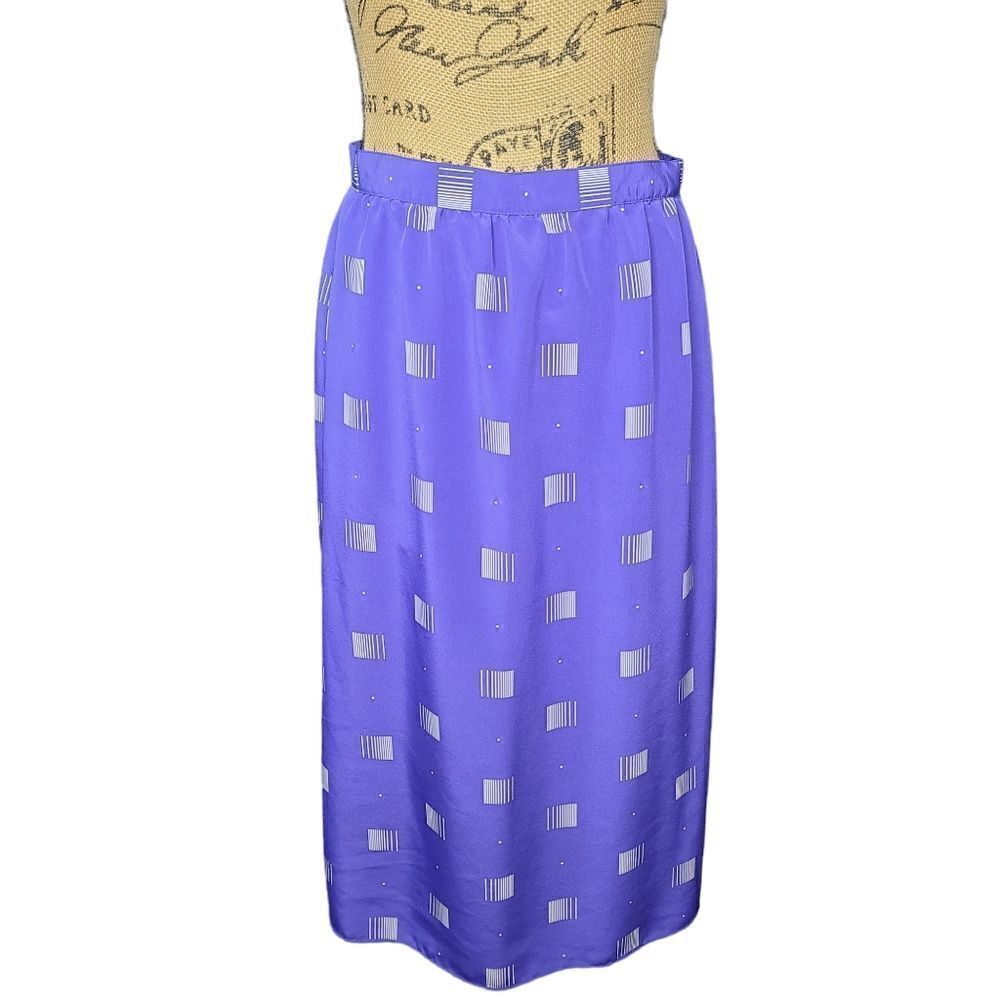 Vintage 80s Unique Purple Geometric Print Midi Skirt